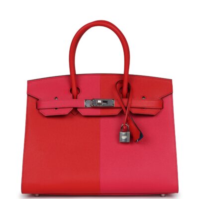 Hermes Casaque Birkin Sellier 30 Rouge De Coeur and Rose Extreme Epsom PHW