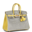 Hermes Special Order (HSS) Birkin 25 Gris Perle and Mimosa Matte Alligator Brushed GHW