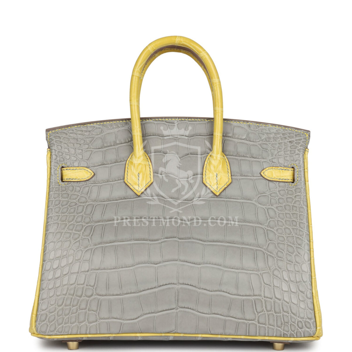 Hermes Special Order (HSS) Birkin 25 Gris Perle and Mimosa Matte Alligator Brushed GHW — изображение 4