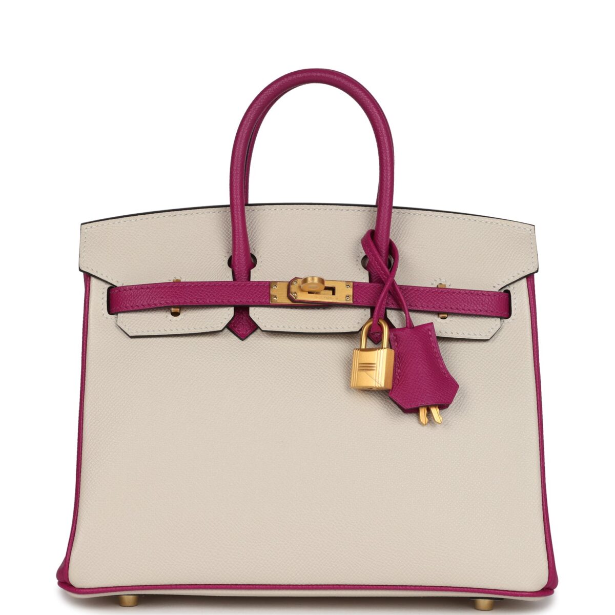 Hermes Special Order (HSS) Birkin 25 Craie and Rose Pourpre Epsom Brushed GHW