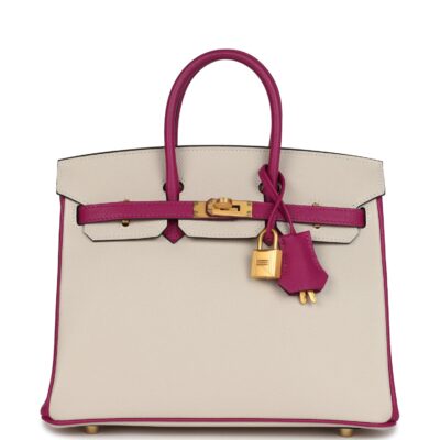 Hermes Special Order (HSS) Birkin 25 Craie and Rose Pourpre Epsom Brushed GHW