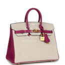 Hermes Special Order (HSS) Birkin 25 Craie and Rose Pourpre Epsom Brushed GHW