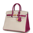 Hermes Special Order (HSS) Birkin 25 Craie and Rose Pourpre Epsom Brushed GHW