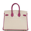 Hermes Special Order (HSS) Birkin 25 Craie and Rose Pourpre Epsom Brushed GHW