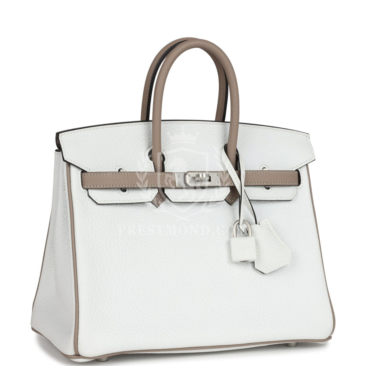 Hermes Special Order (HSS) Birkin 25 White and Etoupe Clemence Brushed PHW — изображение 2