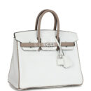 Hermes Special Order (HSS) Birkin 25 White and Etoupe Clemence Brushed PHW