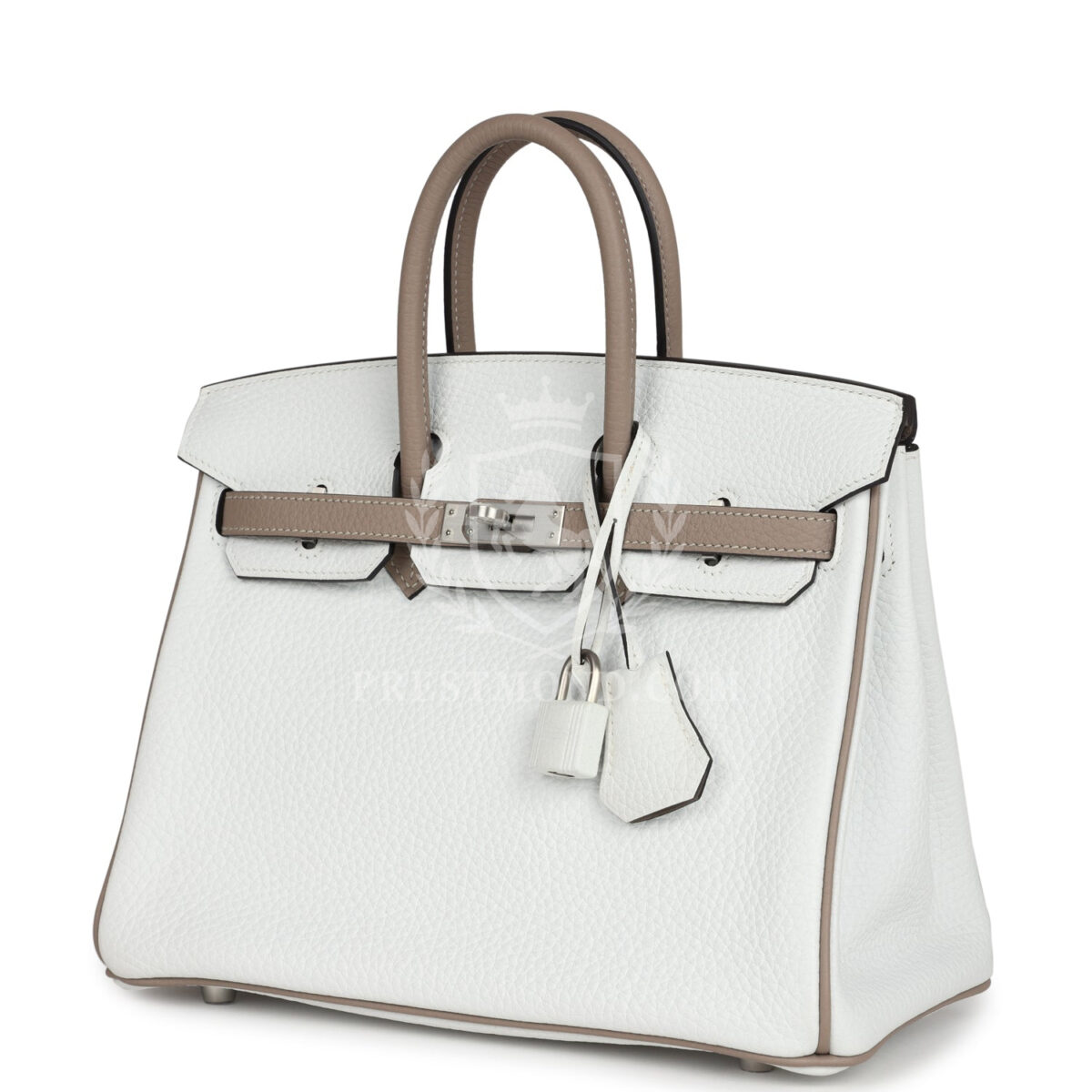 Hermes Special Order (HSS) Birkin 25 White and Etoupe Clemence Brushed PHW — изображение 5