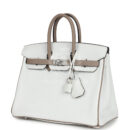 Hermes Special Order (HSS) Birkin 25 White and Etoupe Clemence Brushed PHW