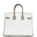 Hermes Special Order (HSS) Birkin 25 White and Etoupe Clemence Brushed PHW