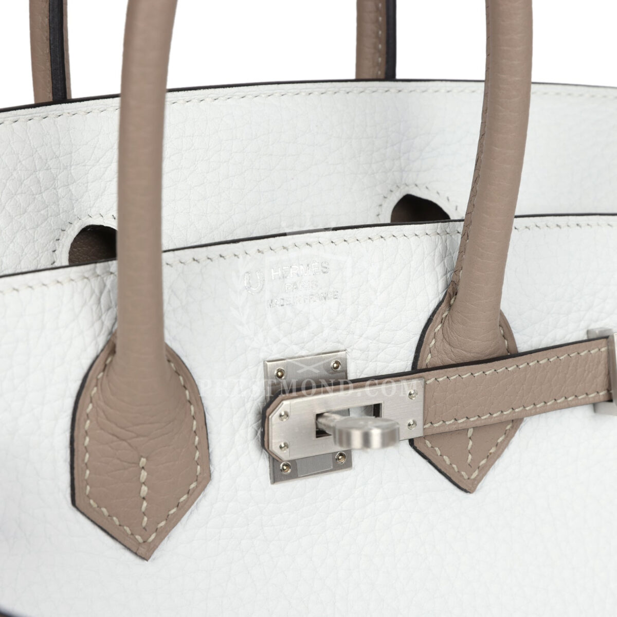 Hermes Special Order (HSS) Birkin 25 White and Etoupe Clemence Brushed PHW — изображение 7