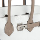 Hermes Special Order (HSS) Birkin 25 White and Etoupe Clemence Brushed PHW