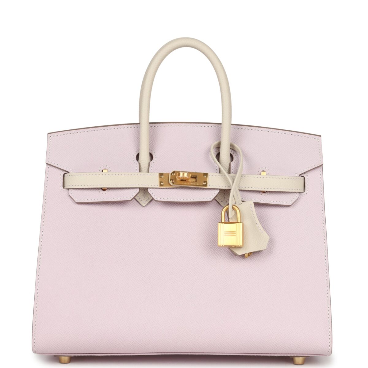 Hermes Special Order (HSS) Birkin Sellier 25 Mauve Pale and Craie Epsom Brushed GHW