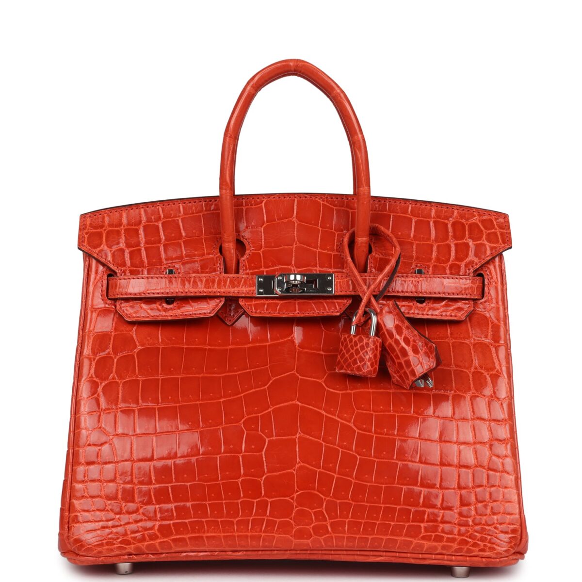 Hermes Birkin 25 Orange Poppy Shiny Niloticus Crocodile PHW