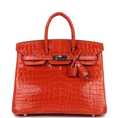 Hermes Birkin 25 Orange Poppy Shiny Niloticus Crocodile PHW