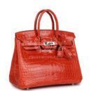 Hermes Birkin 25 Orange Poppy Shiny Niloticus Crocodile PHW