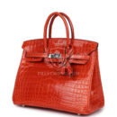 Hermes Birkin 25 Orange Poppy Shiny Niloticus Crocodile PHW