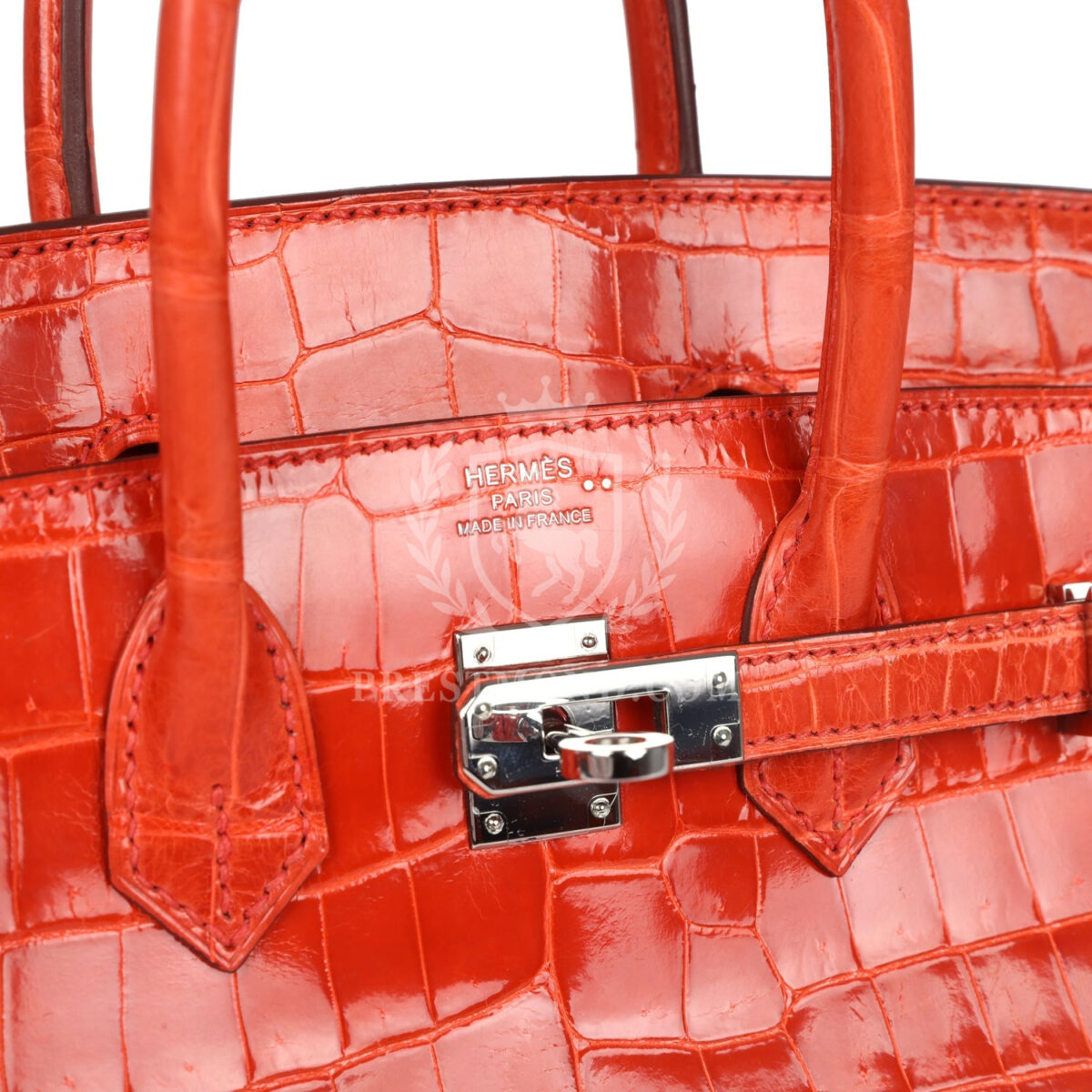 Hermes Birkin 25 Orange Poppy Shiny Niloticus Crocodile PHW — изображение 7