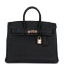 Hermes Birkin 25 Black Togo Rose GHW