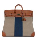 Hermes Birkin HAC 50 Flag Ficelle Toile H, Fauve Barenia and Bleu Toile H Canvas GHW