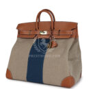 Hermes Birkin HAC 50 Flag Ficelle Toile H, Fauve Barenia and Bleu Toile H Canvas GHW