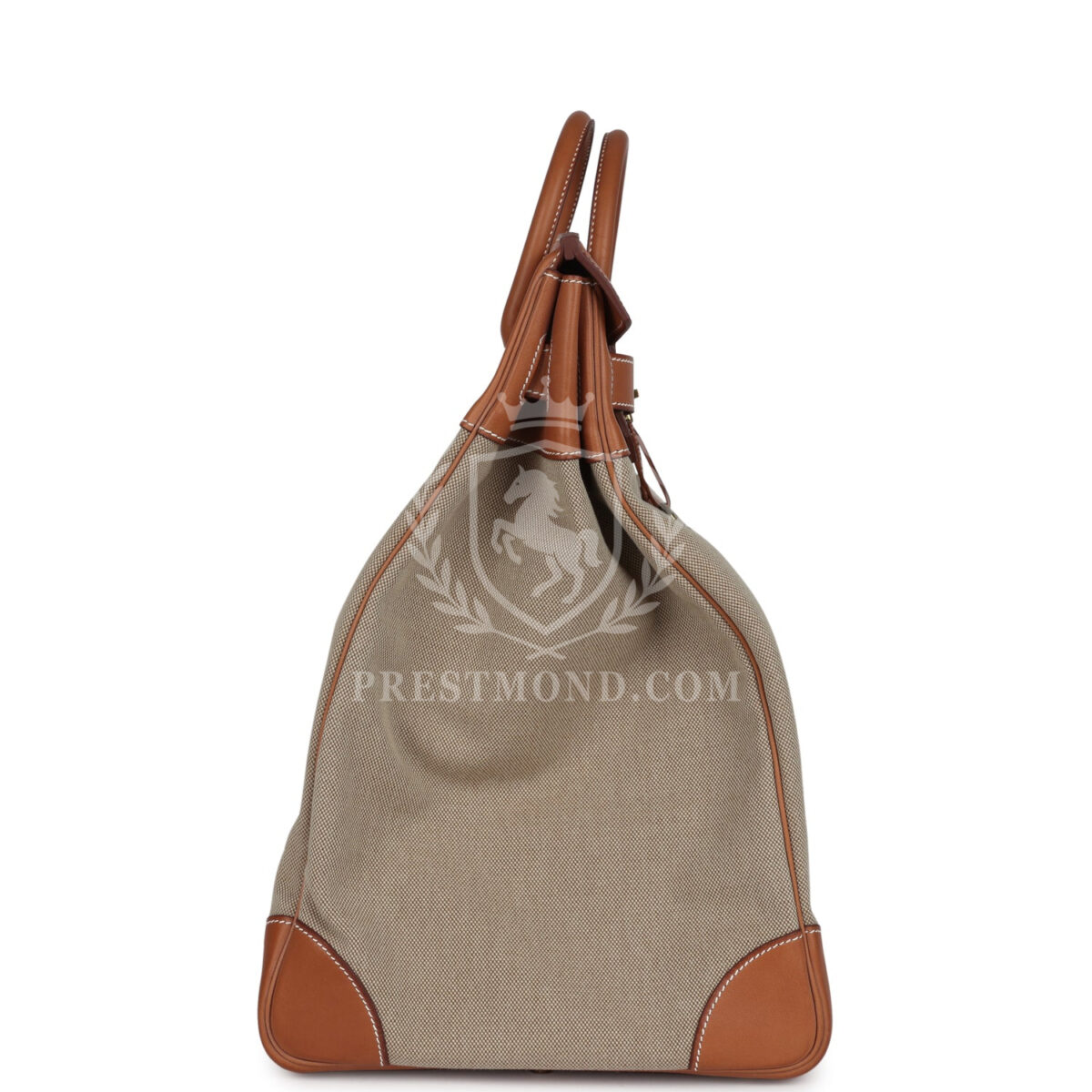 Hermes Birkin HAC 50 Flag Ficelle Toile H, Fauve Barenia and Bleu Toile H Canvas GHW — изображение 3