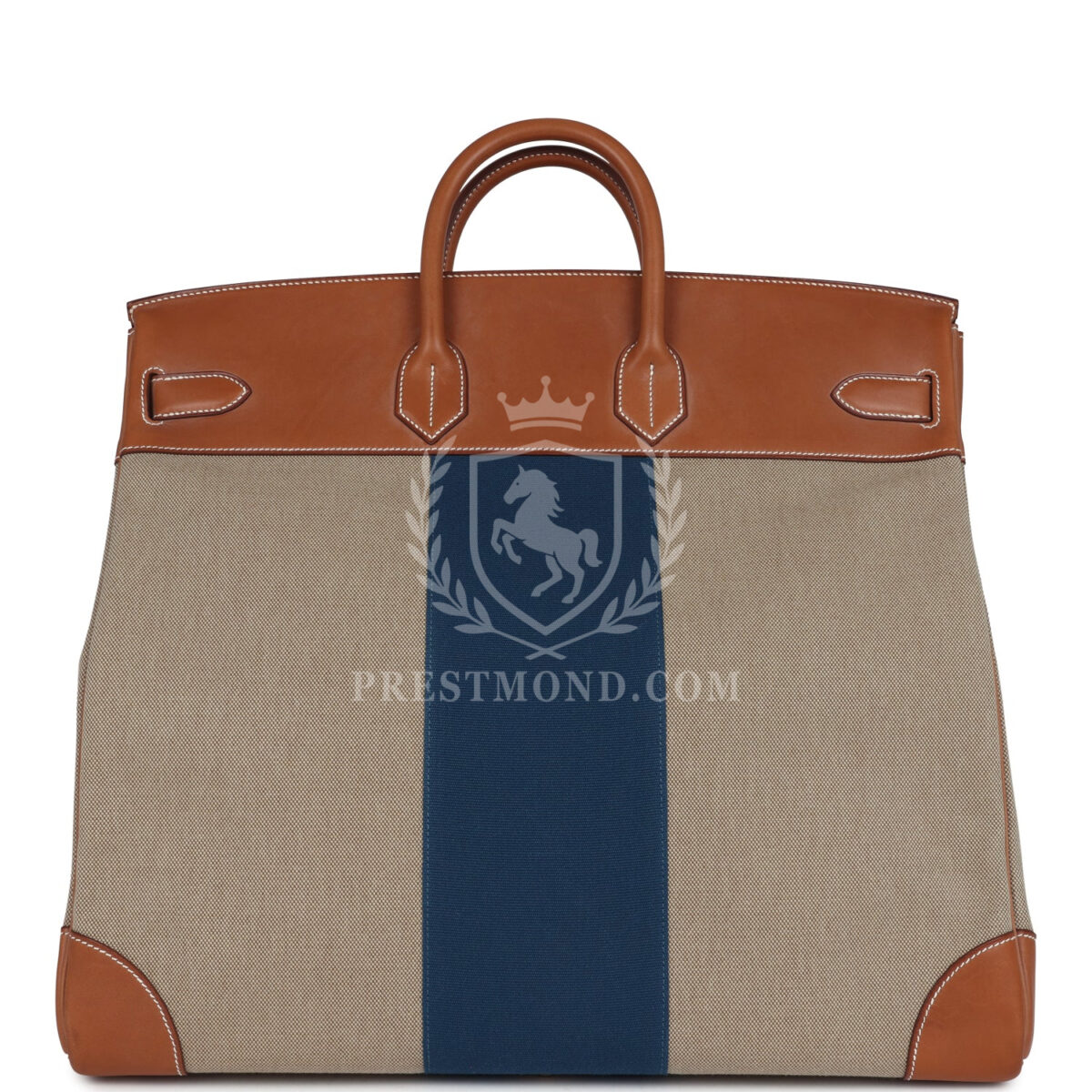 Hermes Birkin HAC 50 Flag Ficelle Toile H, Fauve Barenia and Bleu Toile H Canvas GHW — изображение 4
