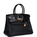 Hermes Birkin 30 Black Shiny Niloticus Crocodile and Novillo Touch Rose GHW