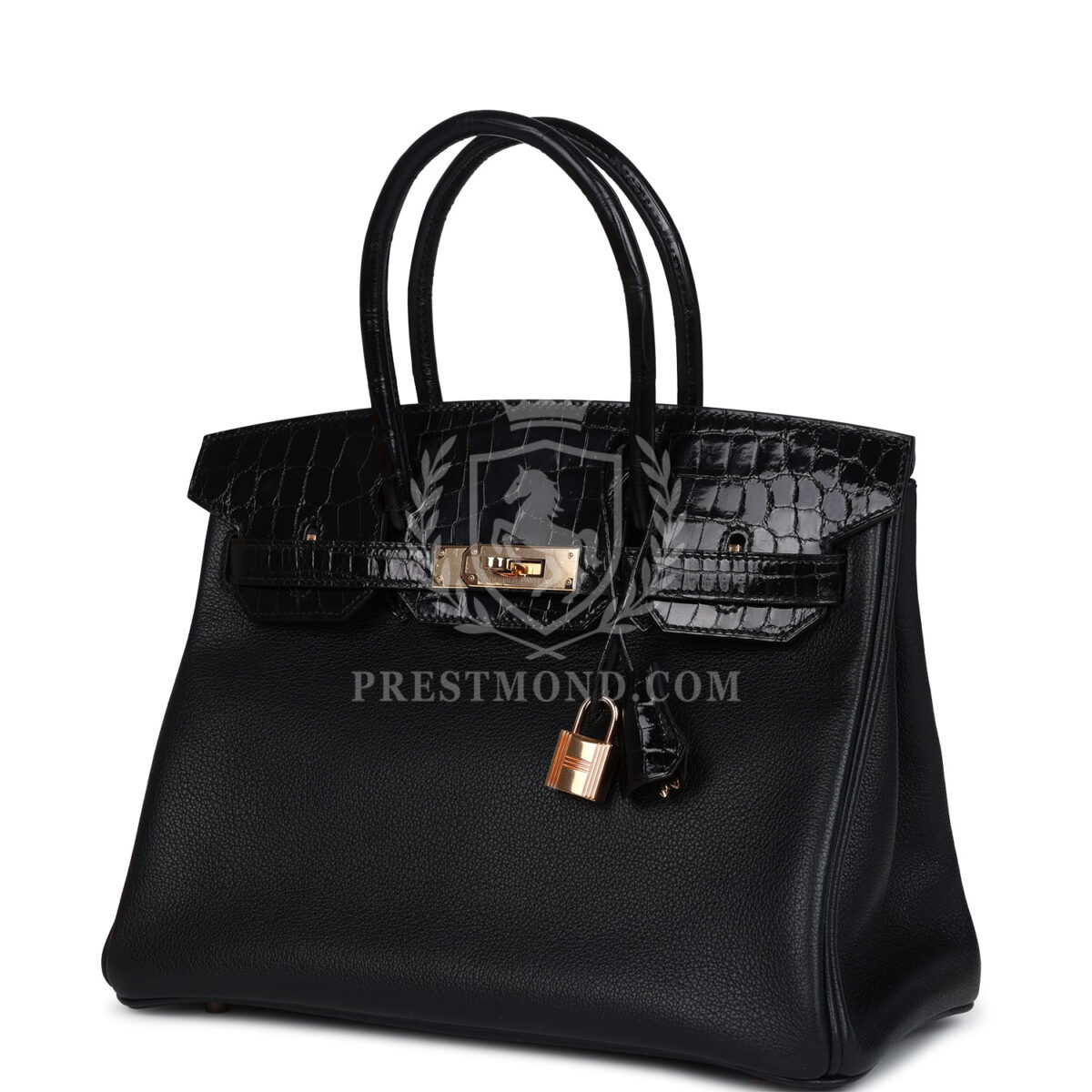 Hermes Birkin 30 Black Shiny Niloticus Crocodile and Novillo Touch Rose GHW — изображение 5