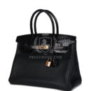 Hermes Birkin 30 Black Shiny Niloticus Crocodile and Novillo Touch Rose GHW