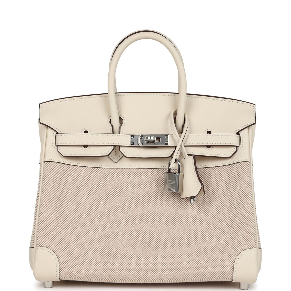 Hermes Birkin 25 Nata Swift and Ecru-Beige Toile H Canvas PHW