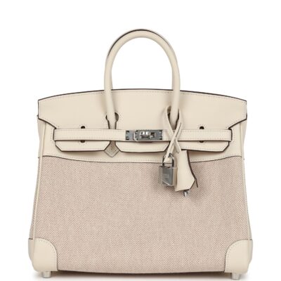 Hermes Birkin 25 Nata Swift and Ecru-Beige Toile H Canvas PHW
