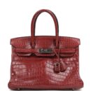 Vintage Hermes Travel Birkin 30 Rouge H Matte Niloticus Crocodile PHW