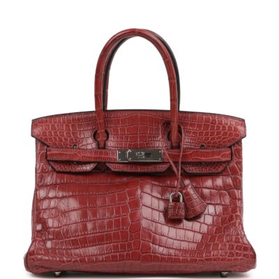 Vintage Hermes Travel Birkin 30 Rouge H Matte Niloticus Crocodile PHW