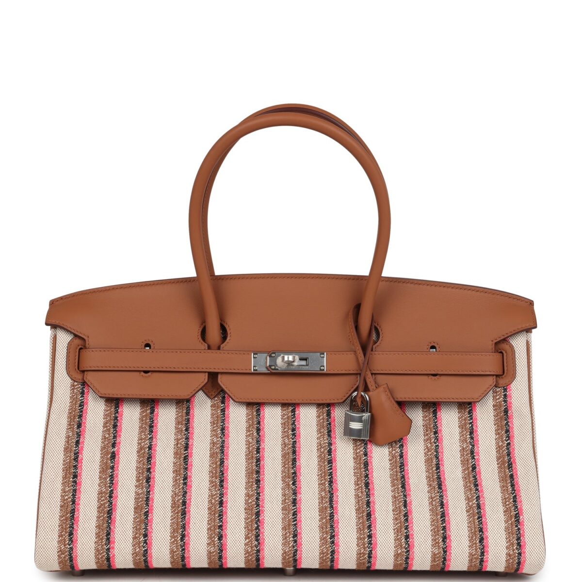 Hermes Shoulder Birkin Light 39 Multicolor Toile and Gold Swift PHW