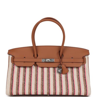 Hermes Shoulder Birkin Light 39 Multicolor Toile and Gold Swift PHW