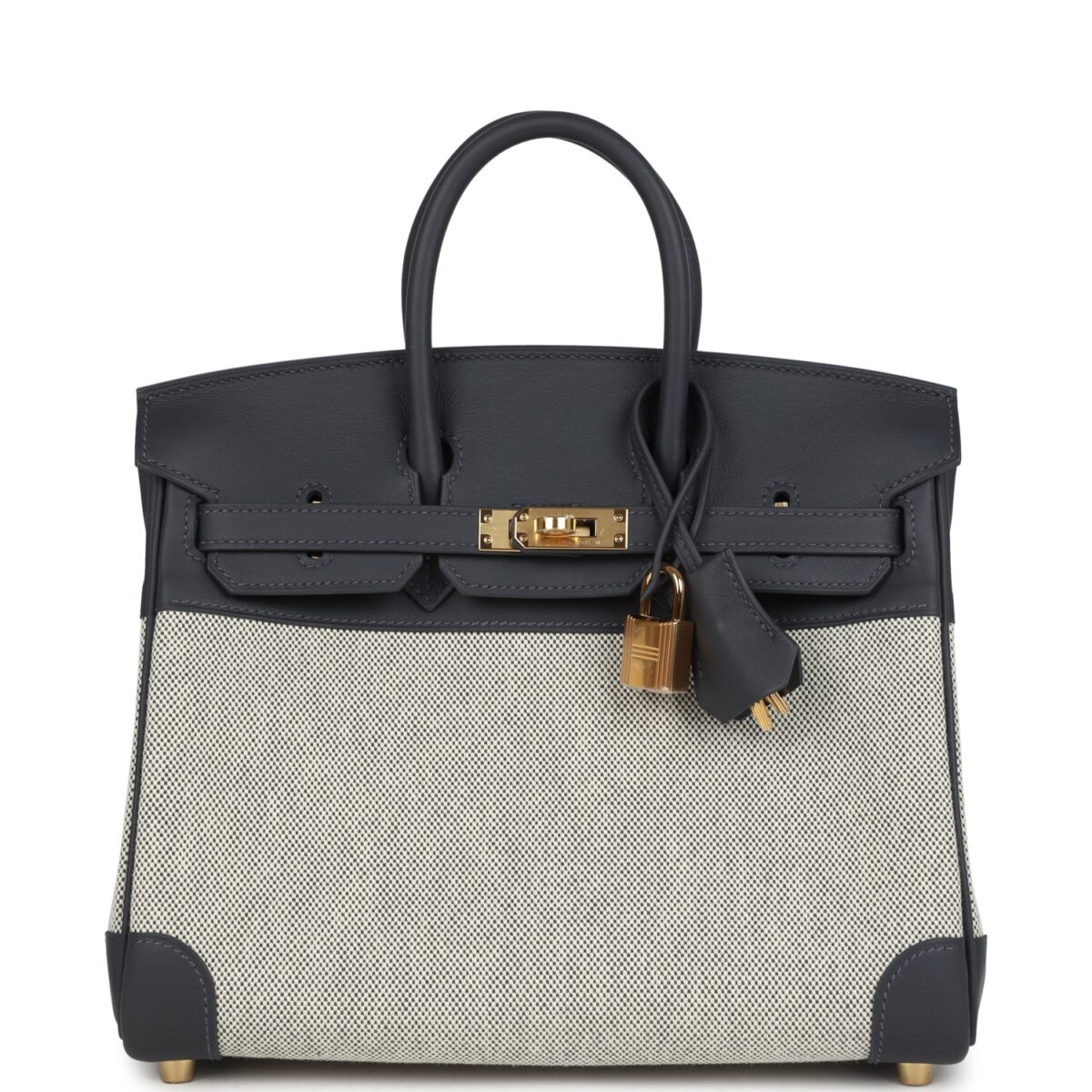 Hermes Birkin 25 Ecru and Ardoise Toile H Canvas and Ardoise Swift GHW