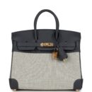 Hermes Birkin 25 Ecru and Ardoise Toile H Canvas and Ardoise Swift GHW