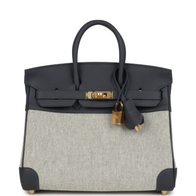 Hermes Birkin 25 Ecru and Ardoise Toile H Canvas and Ardoise Swift GHW