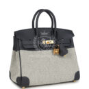 Hermes Birkin 25 Ecru and Ardoise Toile H Canvas and Ardoise Swift GHW