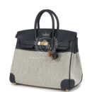 Hermes Birkin 25 Ecru and Ardoise Toile H Canvas and Ardoise Swift GHW