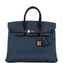 Hermes Birkin 25 Tri-color Bleu De Prusse, Bleu Indigo and Black Epsom GHW
