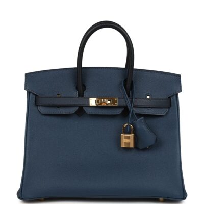 Hermes Birkin 25 Tri-color Bleu De Prusse, Bleu Indigo and Black Epsom GHW