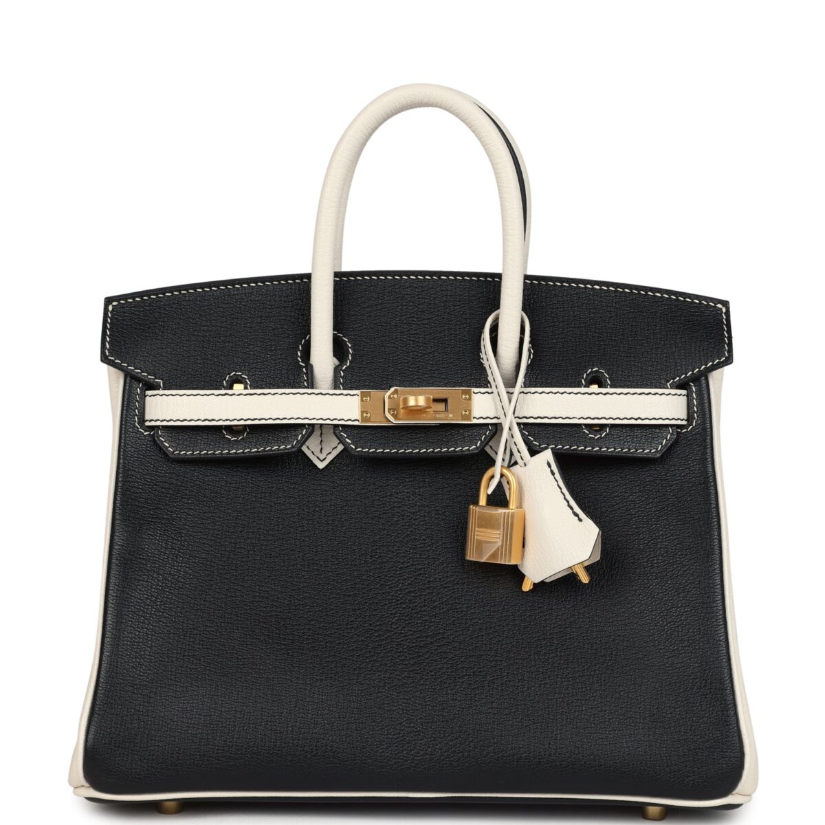 Hermes Special Order (HSS) Birkin 25 Bi-Color Black and Nata Chevre Mysore Brushed GHW