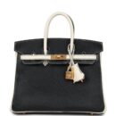 Hermes Special Order (HSS) Birkin 25 Bi-Color Black and Nata Chevre Mysore Brushed GHW