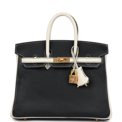 Hermes Special Order (HSS) Birkin 25 Bi-Color Black and Nata Chevre Mysore Brushed GHW