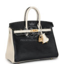Hermes Special Order (HSS) Birkin 25 Bi-Color Black and Nata Chevre Mysore Brushed GHW
