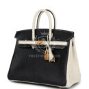 Hermes Special Order (HSS) Birkin 25 Bi-Color Black and Nata Chevre Mysore Brushed GHW