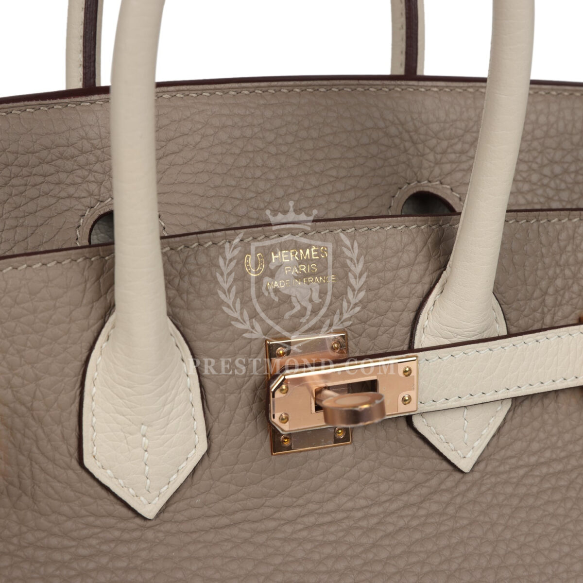 Hermes Special Order (HSS) Birkin 25 Gris Tourterelle and Craie Clemence Rose GHW — изображение 7