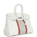 Hermes Birkin Club 35 White and Gris Perle Clemence and Sanguine Lizard PHW