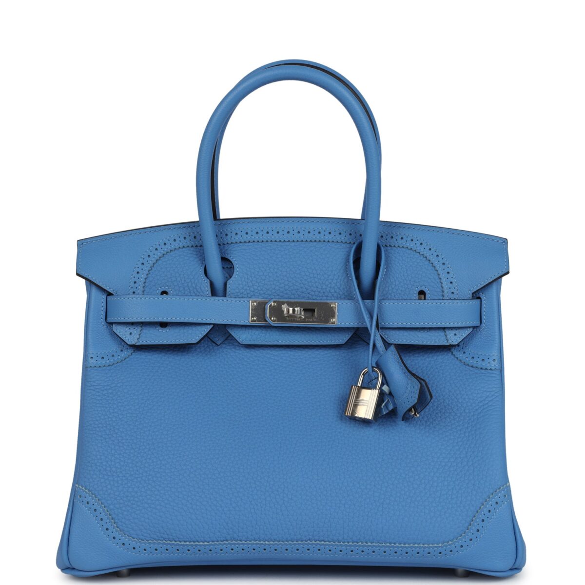 Hermes Birkin 30 Ghillies Bleu Paradise Clemence and Evercolor PHW